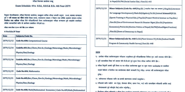 त्रिविको स्नातक चौथो वर्षको नयाँ परीक्षा तालिका सार्वजनिक